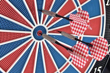 Електронна мішень для дартсу Karella CB-90 у корпусі, з 38 іграми та 211 варіаціями, точні турнірні розміри, 2-лункова конструкція, включаючи 12 м&39яких дротиків