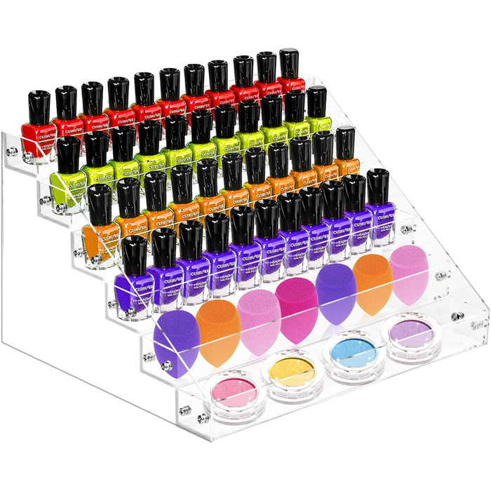 Рівневий акриловий органайзер для лаку для нігтів, підставка для зберігання лаку для нігтів, окулярів, чорнила для татуювання, ефірних олій, пляшечок з фарбою та іншого - прозорий настільний органайзер на 78-84 пляшечки, 6-