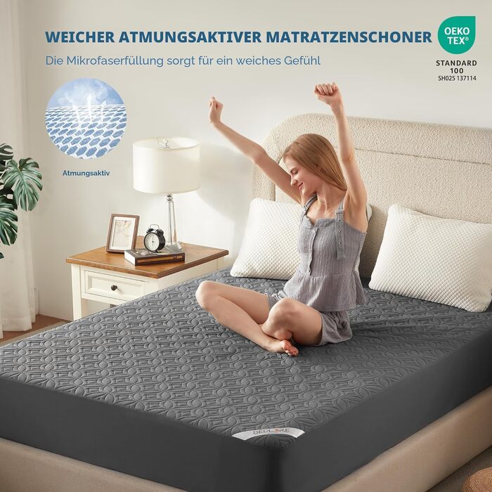 Наматрацник BEDLORE 140 x 200, водонепроникний наматрацник з глибиною 30 см, кишеньковий розмір, м&39який, дихаючий, пральний чохол для дому, спальня (сірий) сірий 140x200x30