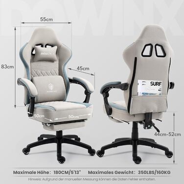 Офісне крісло Dowinx Gaming Chair Fabric з подушкою Pocket Spring, масажне ігрове крісло з підголівником, ергономічне гоночне ігрове крісло з підставкою для ніг (сіре) сірий стандарт