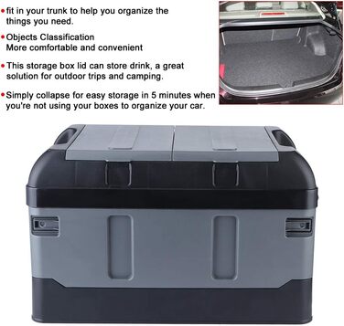 Складаний органайзер для багажника з 2 відділеннями, для дому, авто, вантажопідйомність 60 кг (матовий чорний колір)