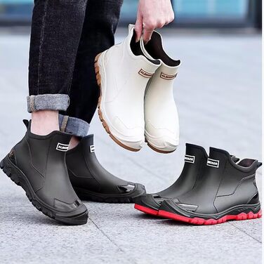 Водонепроникні гумові чоботи Pangolin до щиколотки, чоботи-челсі з ПВХ для саду та щоденного використання, нековзка гумова підошва з протектором, короткі гумові чоботи для жінок та чоловіків, чорно-червоні, EU 45