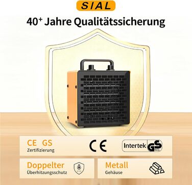 Промисловий портативний вентилятор-обігрівач SIAL 2000 Вт - Електричний обігрівач - Керамічний радіаційний обігрівач - Обігрівач приміщень, будівельний обігрівач - PTC обігрівач із захистом від перегріву - Для офісів, кімнат, ванних кімнат, гаражів - PA2 