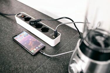 Розеткова планка Brennenstuhl Ecolor 4-х стороння з USB (багатоконтактна вилка з 2 USB-розетками для зарядки, багатоконтактна розе