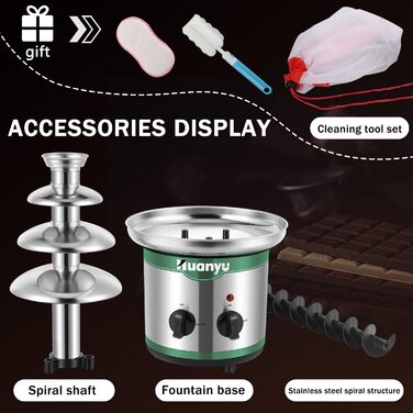 Х ярусний шоколадний фонтан Huanyu, великі набори фондю для шоколаду, електрична машина для шоколадного фонтану, набір шоколадного фондю для вечірки, весілля та дня народження, 4-
