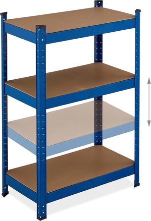 Надміцний стелаж Relaxdays, висота та ширина 180x70x45 см, 500 кг, сталь та МДФ, 5 полиць, модульна полиця для зберігання, підвал, гараж, синій