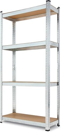 Полиця, міцна металева полиця для підвалу, надміцна полиця, полиця для зберігання, що вставляється в розетку, легко збирається, оцинкована, 4 полиці розміром 150 x 75 x 30 см, вантажопідйомність 280 кг 1 полиця - 150 x 75 x 30 см, 1
