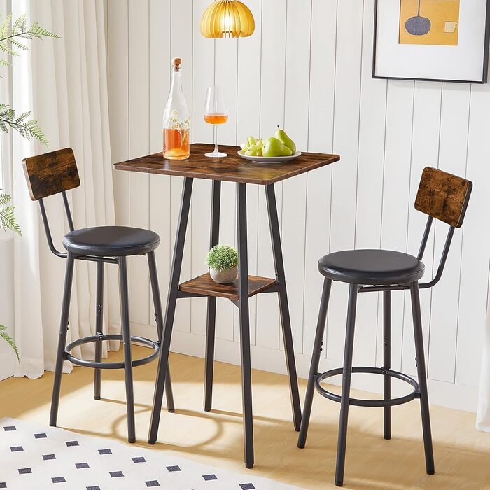 Барний стіл HOOBRO на 2 рівні, високий бістро-стіл, невеликий стоячий стіл з 2 стільницями, кухонний стіл, балконний стіл, для вітальні, конференц-залу, бару, рустикальний коричневий та чорний EBF51BT01