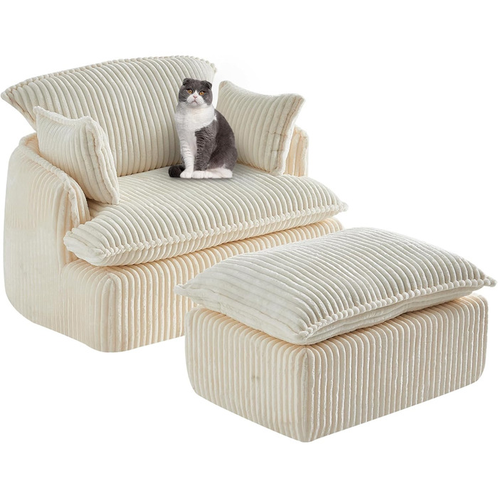 Звичайний розкладний компресійний диван-крісло, одномісний диван з підставкою для ніг, м&39який та зручний пеленальний диван, диван з подушками для підлокітників (бежевий)