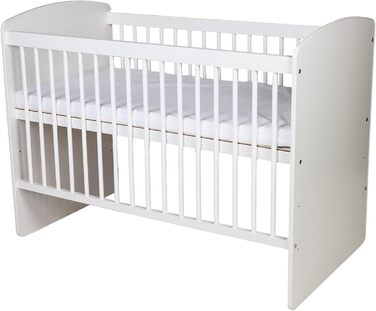 Дитяче ліжечко K2 Біле 12060 см Дерев&39яне дитяче ліжко з 3-позиційною регульованою висотою рейковою основою та 3 знімними перекладинами Ліжечко з сосни та МДФ Матрац не входить до комплекту, Біле