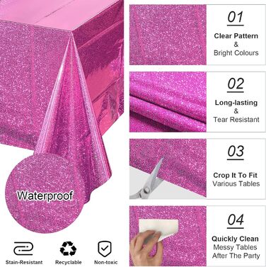 Скатертина День народження, гаряча рожева скатертина для вечірки Водонепроникна пластикова скатертина Рожева фольга Скатертина для