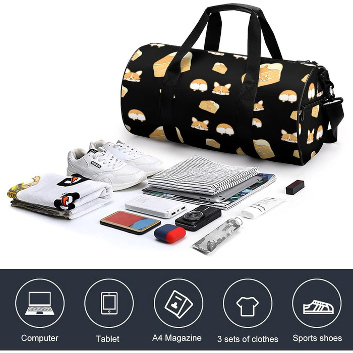 Мила дорожня сумка з собачкою та тістечком, спортивна сумка для чоловіків та жінок