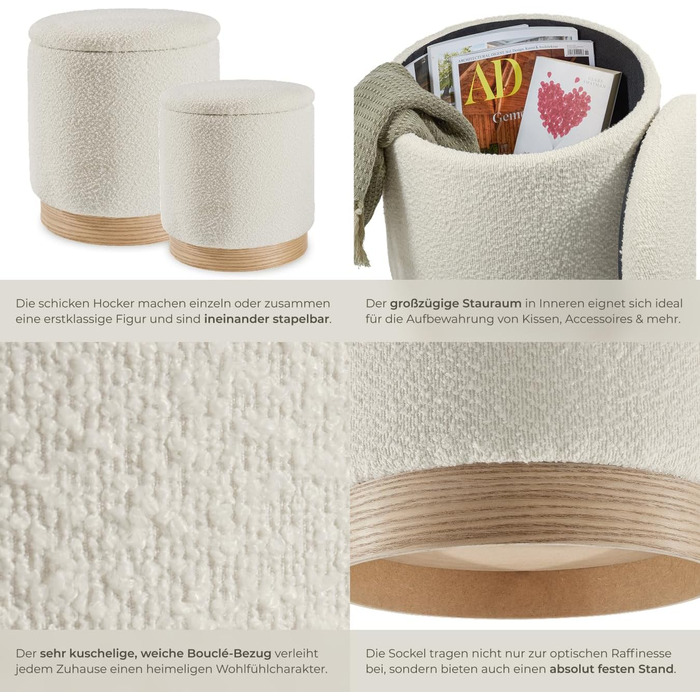 Набір із 2 стільців для зберігання речей, тканина букле ведді, скандинавський стиль, пуф, круглий м&39який стілець для туалетного столика, меблі для спальні, вітальні, коридору, стілець для зберігання речей для дому