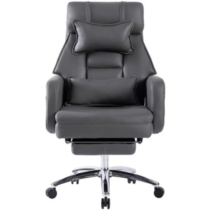 Крісло керівника з функцією відкидання спинки та підставкою для ніг - Ергономічне офісне крісло з регулюванням висоти, підтримкою для голови та попереку, висока спинка з дихаючої штучної шкіри чорного кольору, для домашнього офісу та офісу, темно-сірий ко