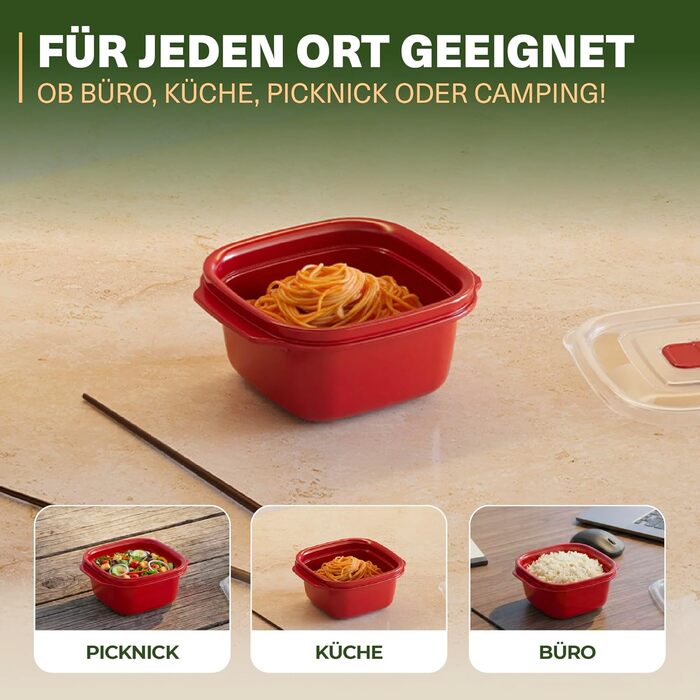 Контейнери для мікрохвильової печі Heat&39n Go, набір з 5 шт. , 2,2 л, квадратні контейнери для приготування їжі з кришками та отворами для пари, штабелюються, можна мити в посудомийній машині, для обідів у офісі та в дорозі, червоні, 5 x 2200 мл