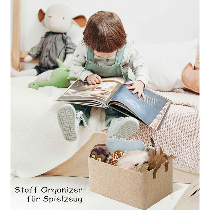 Кошик для зберігання речей з тканини AARAINBOW для шафи, складний органайзер для шафи з ручками, коробка для зберігання на 4 предмети, кошик, що штабелюється, 40x27x21 см (4 бежевого кольору)