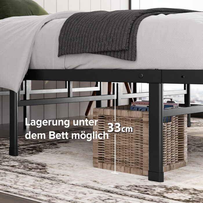 Ліжко Zinus Justin 90x200 см - Висота 36 см з місцем для зберігання під ліжком - Металевий каркас ліжка-платформа - Чорний 90x200 см Сучасний чорний
