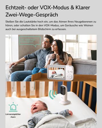 Монітор Dr.Care NeoView з камерою, екран 3,5 дюйма, відеоняня, 2-сторонній аудіо, циклічний запис, нічне бачення, VOX, датчик темп