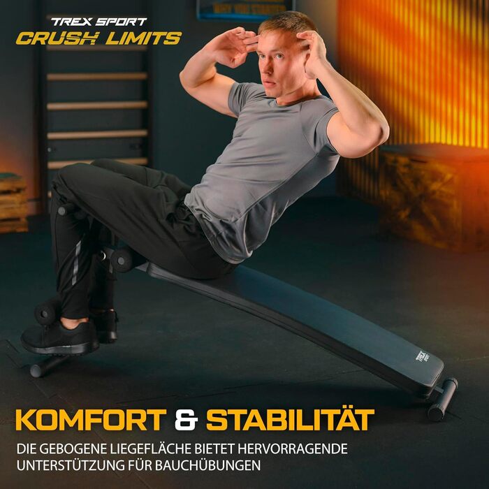 Складана лава для сидячих пресів TREX SPORT TX-050B Похила лава для тренувань з розгиначем ніг та ручками Тренажер для пресу та спини для домашнього використання