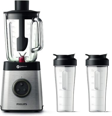 Міксер Philips HR3655/00 (1400 Вт, технологія ProBlend 6 3D, скляний контейнер 2 літри, 2 чашки для пиття, можна мити в посудомийній машині) нержавіюча сталь