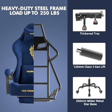 Ергономічне ігрове крісло Ferghana, ігрове крісло з високоякісної оксамитової тканини, ігрове крісло, письмове крісло з поперековою опорою, пружинною подушкою сидіння, підголівником, офісне крісло для кіберспорту/дому/офісу, темно-синє, серія 220, темно-с