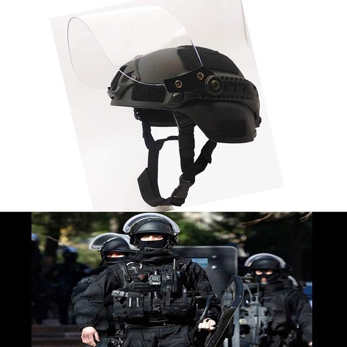 Шолом Airsoft Mich 2000 Quick з кріпленням для ПНВ та окулярами. Чорний