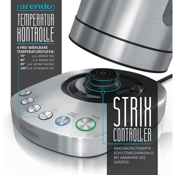 Чайник з нержавіючої сталі потужністю 3000 Вт з регулюванням температури - 4 обраних температурних режими - функція підтримання те