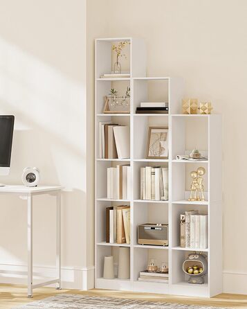 Книжкова полиця Hzuaneri, 6-ярусна книжкова шафа, кубічна полиця, сучасна відкрита дерев&39яна полиця, полиці для зберігання та демонстрації для вітальні, домашнього офісу, спальні, біла BC09603 шт. Білий 24 x 30 x 183 см