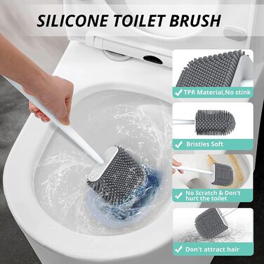Щітка для туалету силіконова, щітка для туалету силіконова з тримачем для швидкого висихання, щітка для туалету настінна та стояча