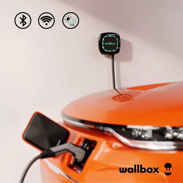 Зарядний пристрій Wallbox Pulsar Plus із зарядною потужністю до 22 кВт, штекером типу 2 та 5-метровим зарядним кабелем. Підключенн
