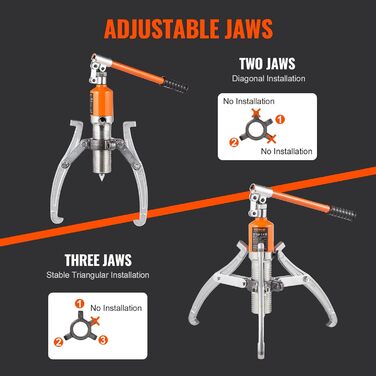 Знімач інструменту VEVOR Знімач підшипників 15 т, дві щелепи та три щелепи Знімач кулькових підшипників Знімач всередині зовні 304,8 мм Максимальний розкид, паралельний знімач Набір знімачів підшипників Автомобільний знімач Інструмент гідравлічний 15T