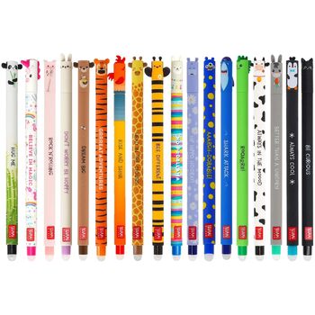 Набір із 18 гелевих ручок, що стираються, з термочутливим чорнилом-гумкою, вибір кольорів чорнил та дизайну корпусу, наконечник 0,7 мм, малюнки тварин, курка, свиня, осел, корова тощо.