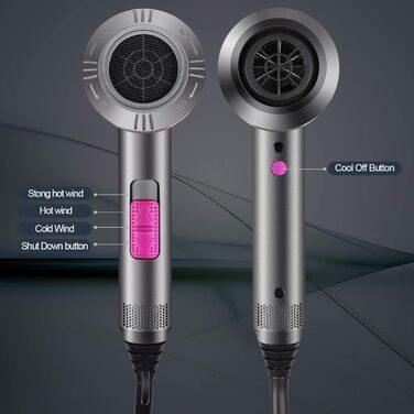 Іонний фен з змінним струмом Професійний фен з 3 режимами нагріву, кнопкою холодного повітря, 1 дифузором та 2 концентраторами для