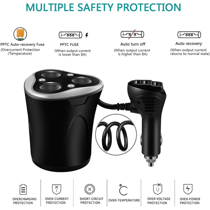 Розподільник автомобільного прикурювача 3 відділення автомобільний зарядний пристрій адаптер з 3 USB портами 12/24V 120W DC Потужн