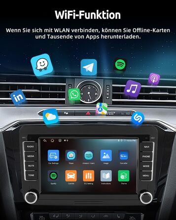 Автомобільне радіо ESSGOO Android 15 464G з бездротовим Android CarPlay для VW Golf MK5 MK6 Polo Caddy Passat Seat RCD330, 2 Din Bluetooth-радіо з 7-дюймовим сенсорним екраном FM RDS GPS WiFi навігація