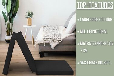 Гостьовий матрац Badenia Trendline, 3-секційний розкладний матрац із міцним чохлом з мікрофібри, сертифікований Oeko-Tex, виготовлений за німецькими стандартами якості, 190 x 60 см, чорний