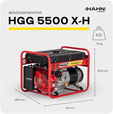 Бензиновий генератор потужністю 5 кВт Тихий генератор з автоматичним регулюванням напруги (AVR) Бак 18 л До 9,2 годин (при 50 навантаженні) роботи для комерційного та приватного використання, 96 дБ/А Бензиновий генератор потужністю 5 кВт