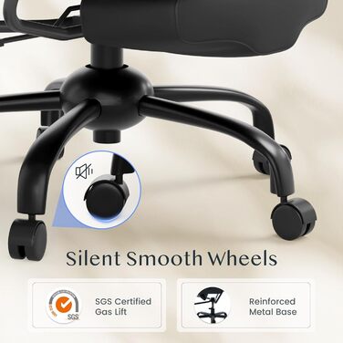 Ергономічне крісло FLEXISPOT 3-в-1 для відпочинку та офісу з функцією розкладання на 160, висувною підставкою для ніг, товстою комфортною подушкою з поліуретану. Ідеально підходить для роботи, відпочинку та дрімоти. CloudRest Gloss Black