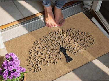 Килимок для привітання &quotДерево життя&quot для використання на вулиці в приміщенні, килимок для передніх дверей, міцний, водонепроникний, нековзний, для входу, коридору, кухні, легко чиститься, гумовий килимок 45x70, коричневий, дерево та коричневий, 4