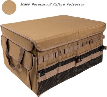 Органайзер для багажника, похідний, для перевезення вантажу та інструментів, посуду для кемпінгу, коробка, коричневий, великий, 600D водонепроникний Oxford поліестер, 4 відділення з ручкою