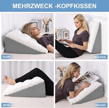 Клиноподібна подушка HAVARGO для ліжка та дивана - Двошарова подушка для читання з піни з ефектом пам&39яті - Ергономічна клиноподібна подушка для ліжка від рефлюксного апное сну, ідеальна подушка для підтримки спини під час гри - 55x55x25 см