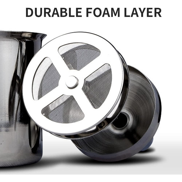 Ручна піноутворювач для молока Gvolatee 500 мл з подвійною сіткою з нержавіючої сталі, 8 x 8 x 18 см Ідеальна молочна піна завдяки