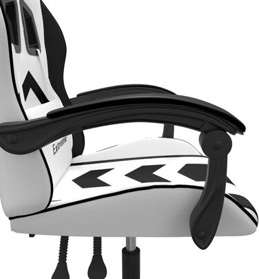 Геймерське крісло, біла та чорна штучна шкіра, з регульованою спинкою та висотою, офісне крісло з поворотом на 360 градусів, коліщатками та міцним металевим каркасом для ергономічного сидіння, 36,5 x 42 см (Ш x Г), білий колір