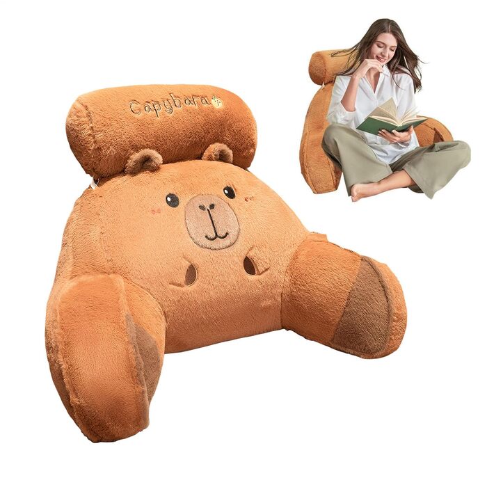 М&39яка подушка Capybara для дітей, подушка для читання, подушка для ліжка з валиком для шиї та підлокітником, плюшева подушка для читання Capybara, мила плюшева подушка для спини з тваринами, м&39яка подушка для зберігання речей у ліжку для дивана 60*40 