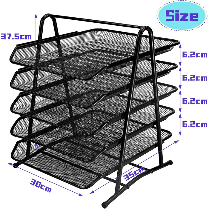 Лоток для листів для офісу, металевий лоток для документів, 5-рівневий настільний органайзер, лоток для паперу, лоток для листів, штабельовані відсіки для зберігання, ящик для листів, офісний органайзер для офісної школи 5 рівня