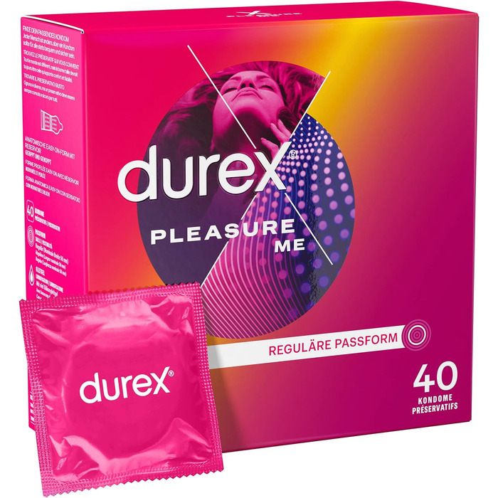 Презервативи Durex Pleasure Me з виступами та ребрами, анатомічної форми, зволожені великою кількістю силіконової змазки 40 упаковок (1 x 40 шт. )