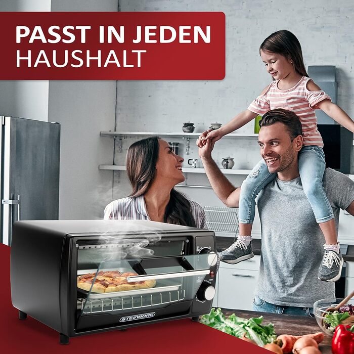 Міні-піч Ecosa 1000 Вт 10 літрів з деком для випікання та решіткою для гриля Піч для піци 90-230C Таймер на 60 хв Відкидний піддон для крихт Міні піч Духова шафа Маленька духова шафа