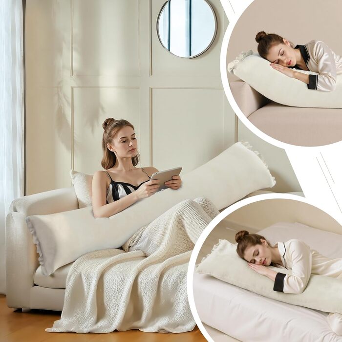 Подушка для ліжка, подушка для спини, подушка для читання для ліжка та дивана з подушкою для шиї та 2 круглими подушками, велика клиноподібна подушка з чохлом, який можна прати, ідеальна подушка для спини, на яку можна спиратися в ліжку, біла, 200*86 см