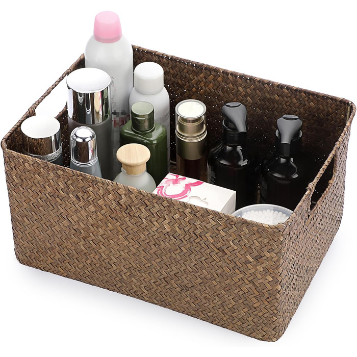 Відкритий кошик для зберігання морської трави, вітальня, стіл, декоративна коробка, плетений плетений кошик для рушників, прямокутний органайзер для зберігання у ванній кімнаті, коробка, полиці та столи, багатоцільовий медіа-органайзер для кави