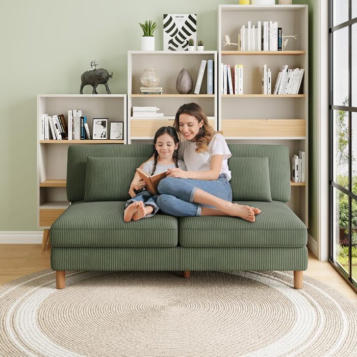 Місний диван Vesgantti Cord без підлокітників, 166 см. Сучасний тримісний диван з подушками, комбінований диван, ідеально підходить для вітальні, спальні, офісу, збирається без інструментів, 166 * 88 * 84 см. Зелений 3-місний диван., 3-